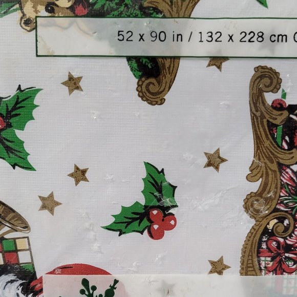 Town & Country Holiday Vinyl Tablecloth ~ Oblong 52 x 90” - Seasons Greetings - Picture 2 of 5
